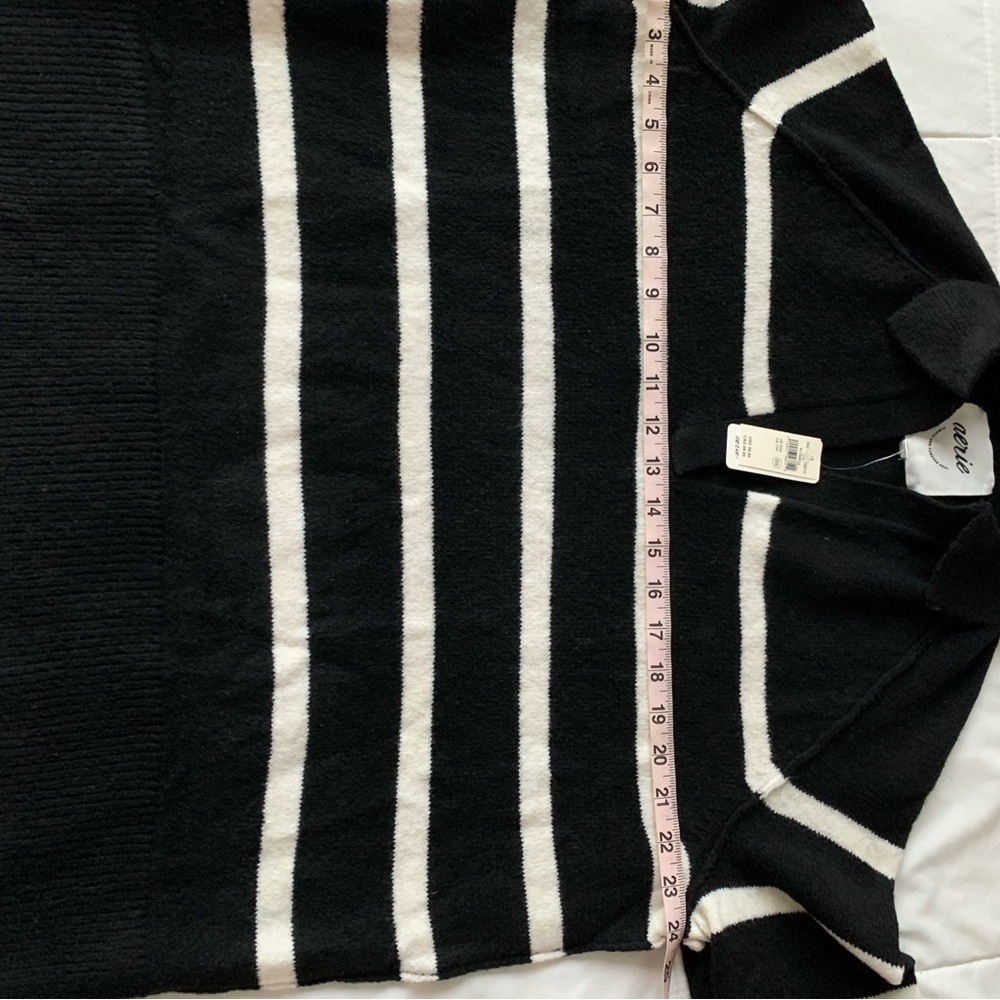 Aerie Unreal Polo Sweater Oversized Size XXS Black & White New With Tags - Picture 8 of 10
